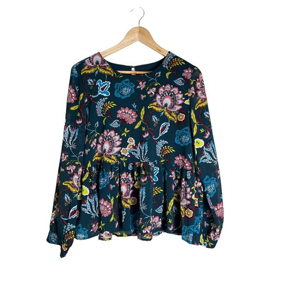 LOFT Women's Multicolor Floral Long Sleeve Blouse Peplum Hem Size Small - Picture 1 of 7